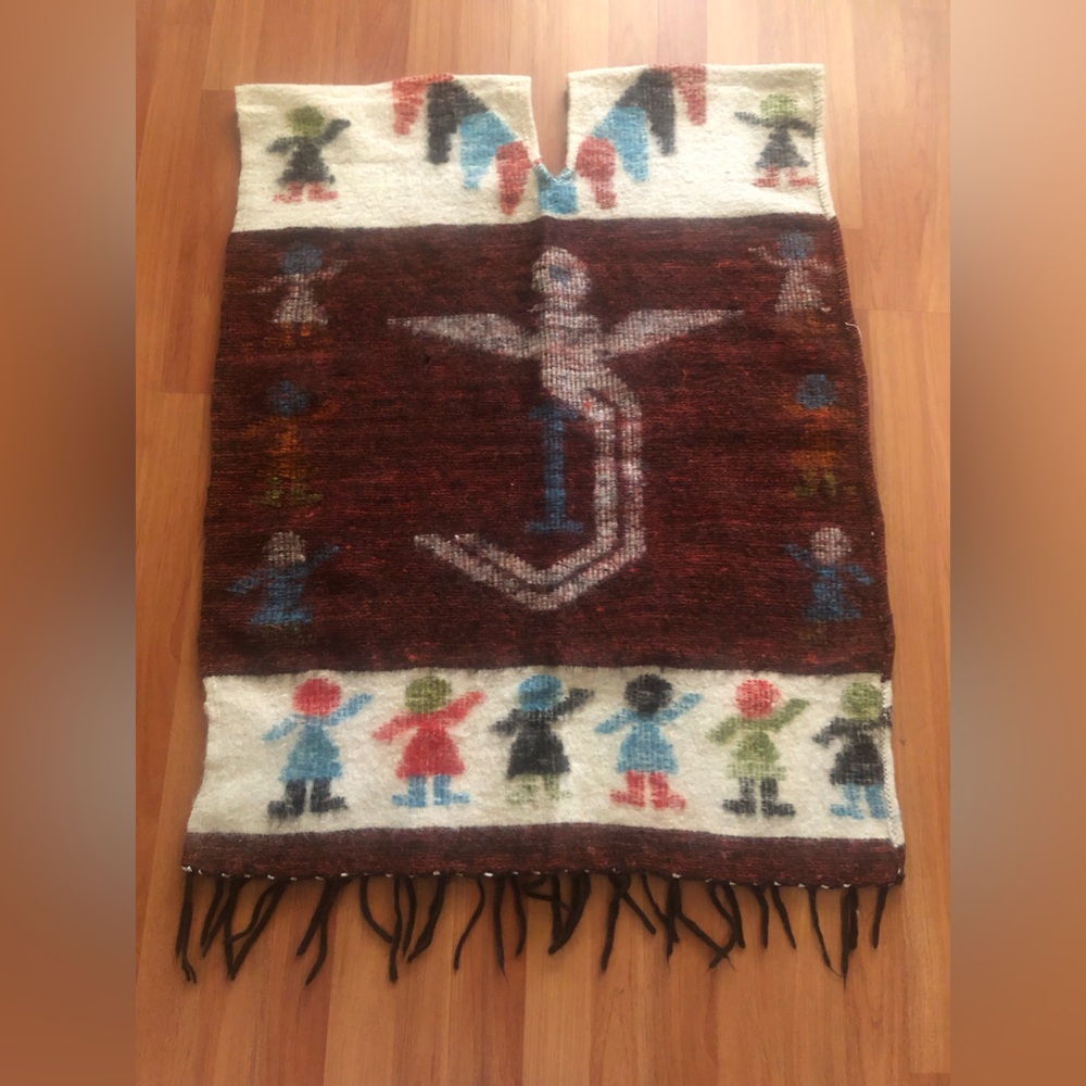 Mexican or Guatemalan poncho vest sleeveless reversible NWOT wool Sarape zarape